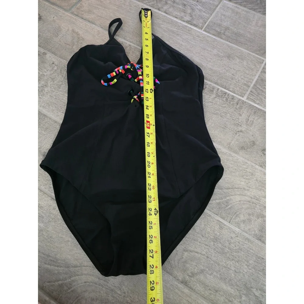 Skinny Dippers Lacey‎ One Piece Swimsuit Black Colorful Detail XL